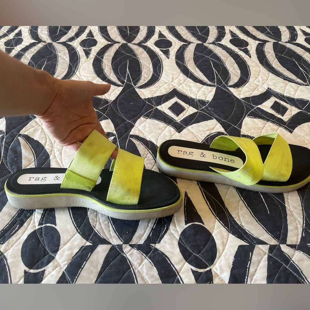 SOLD❤️ RAG & BONE Mila Neon Yellow Acid Green Slide Double Strap Sandal - Picture 9 of 12
